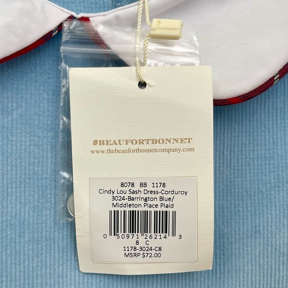 NWT- Beaufort Bonnet Co Cindy Lou Dress Barrington Blue/Middleton Place Plaid -8 - Picture 3 of 4